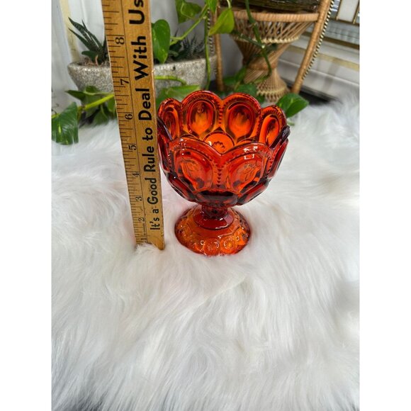 Vintage L.E. Smith Moon and Stars Amberina Red Orange Goblet Candy Dish Compote - Picture 6 of 6